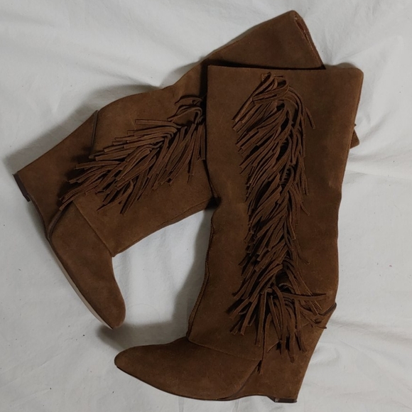 MIA Shoes - MIA Flirty leather suade fringe wedge boots